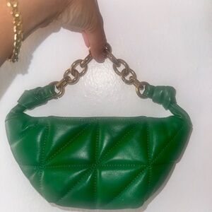 Zara Green Quilted Mini Bag with Gold Chain Handle